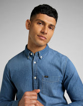 Lee Button Down Męska Koszula Jeansowa Tide Blue L880CUQK 112322534